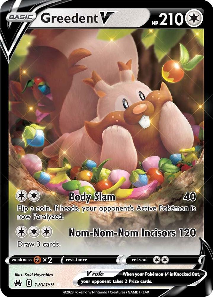 Greedent V Pokémon card from SWSH: Crown Zenith, card number 120/159