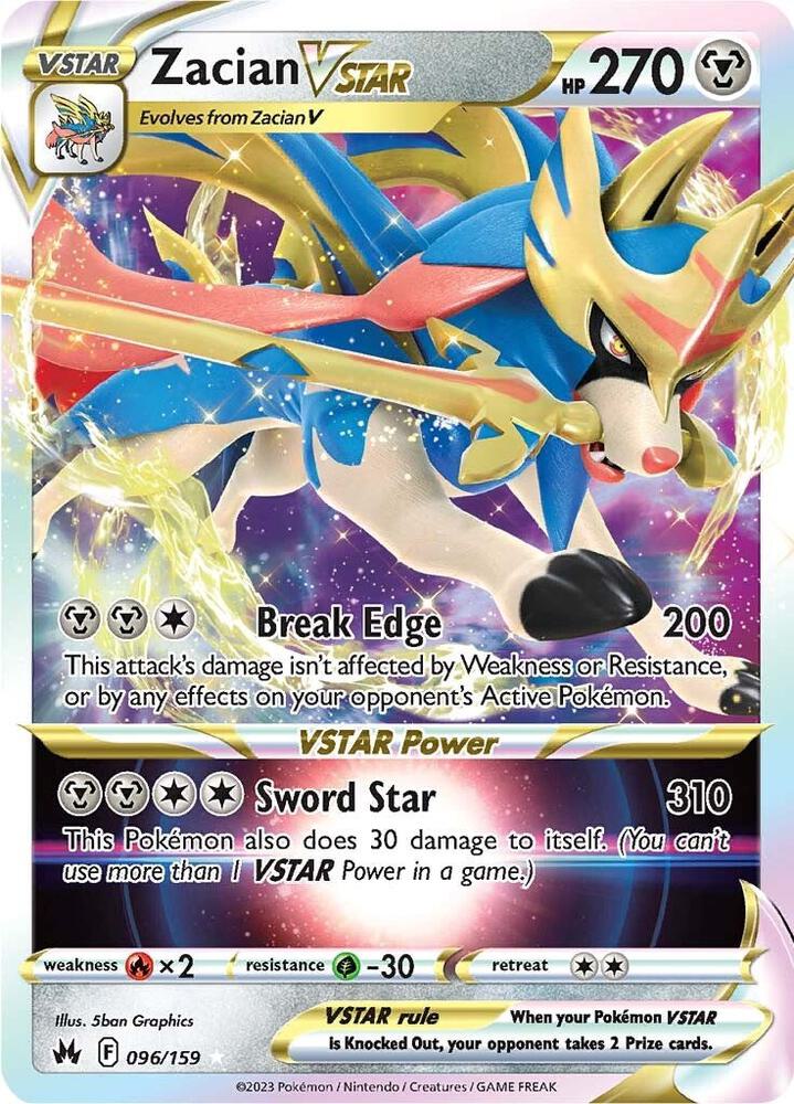 Zacian VSTAR Pokémon card from SWSH: Crown Zenith, card number 096/159