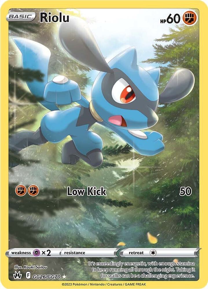 Riolu Pokémon card from SWSH: Crown Zenith: Galarian Gallery, card number GG26/GG70