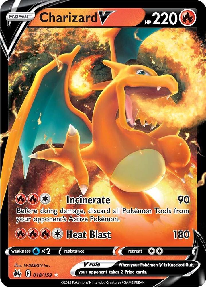 Charizard V Pokémon card from SWSH: Crown Zenith, card number 018/159