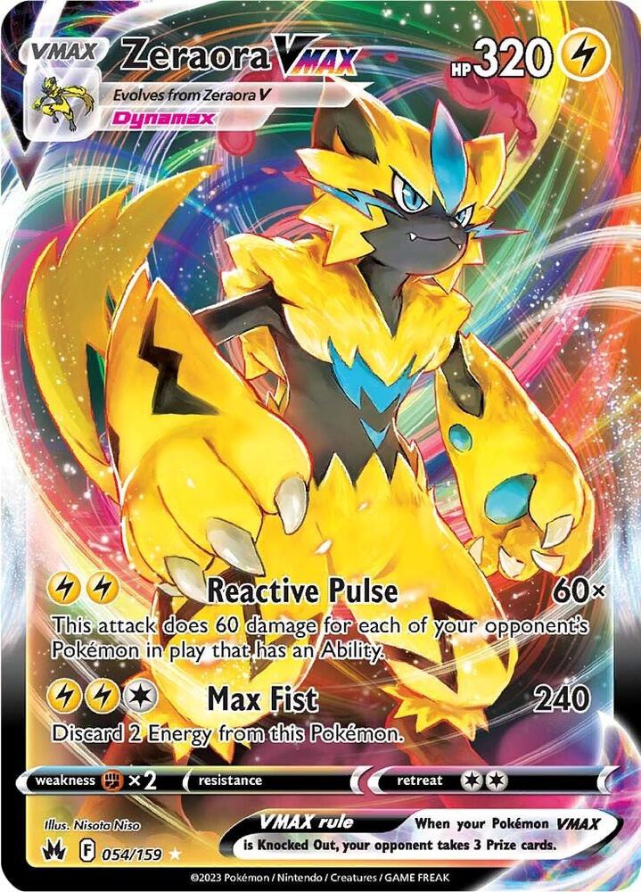 Zeraora VMAX Pokémon card from SWSH: Crown Zenith, card number 054/159