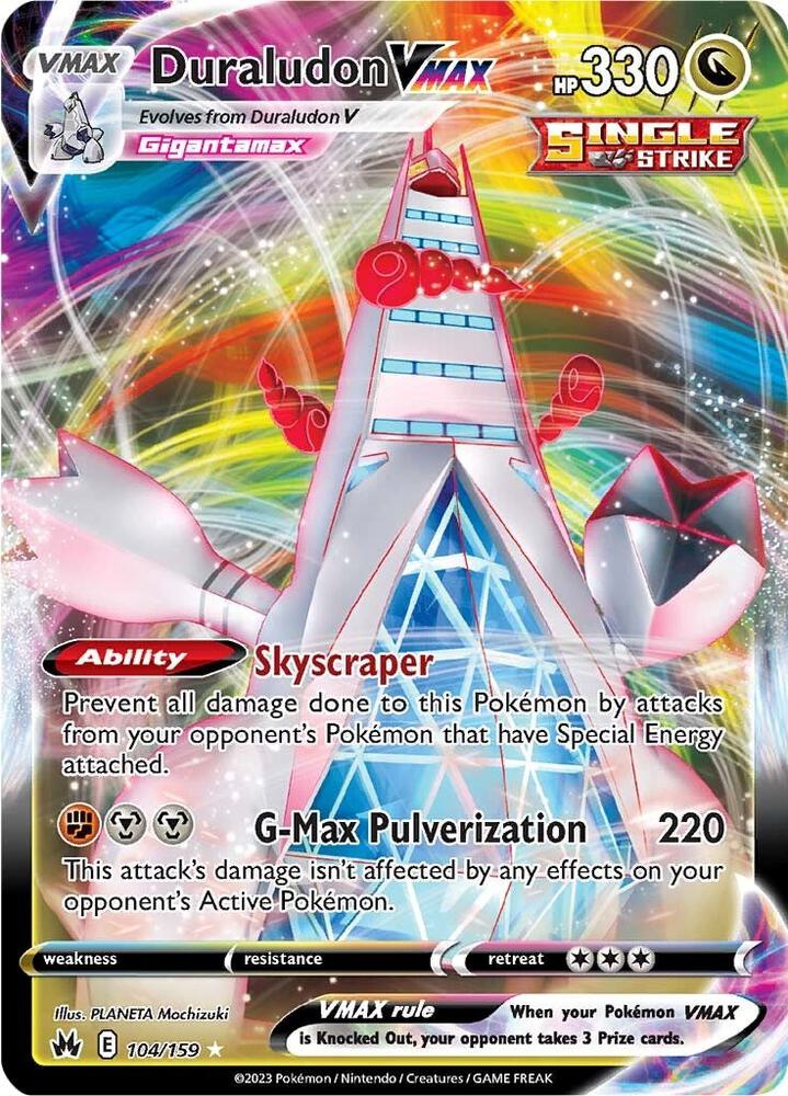 Duraludon VMAX Pokémon card from SWSH: Crown Zenith, card number 104/159