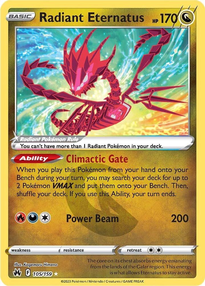 Radiant Eternatus Pokémon card from SWSH: Crown Zenith, card number 105/159