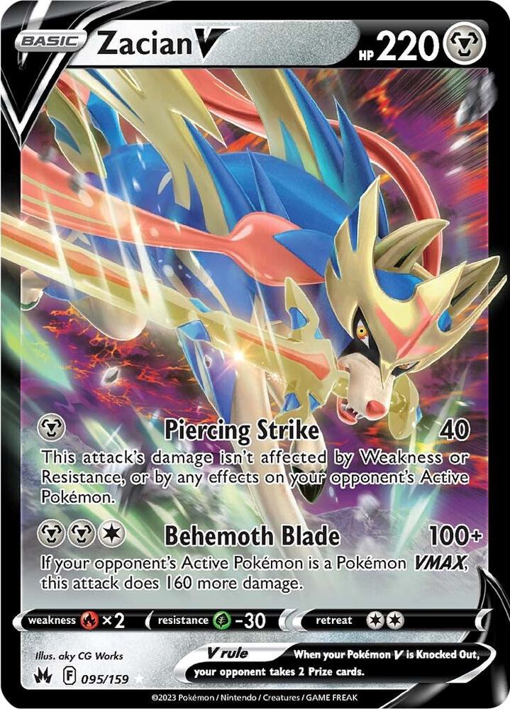 Zacian V Pokémon card from SWSH: Crown Zenith, card number 095/159