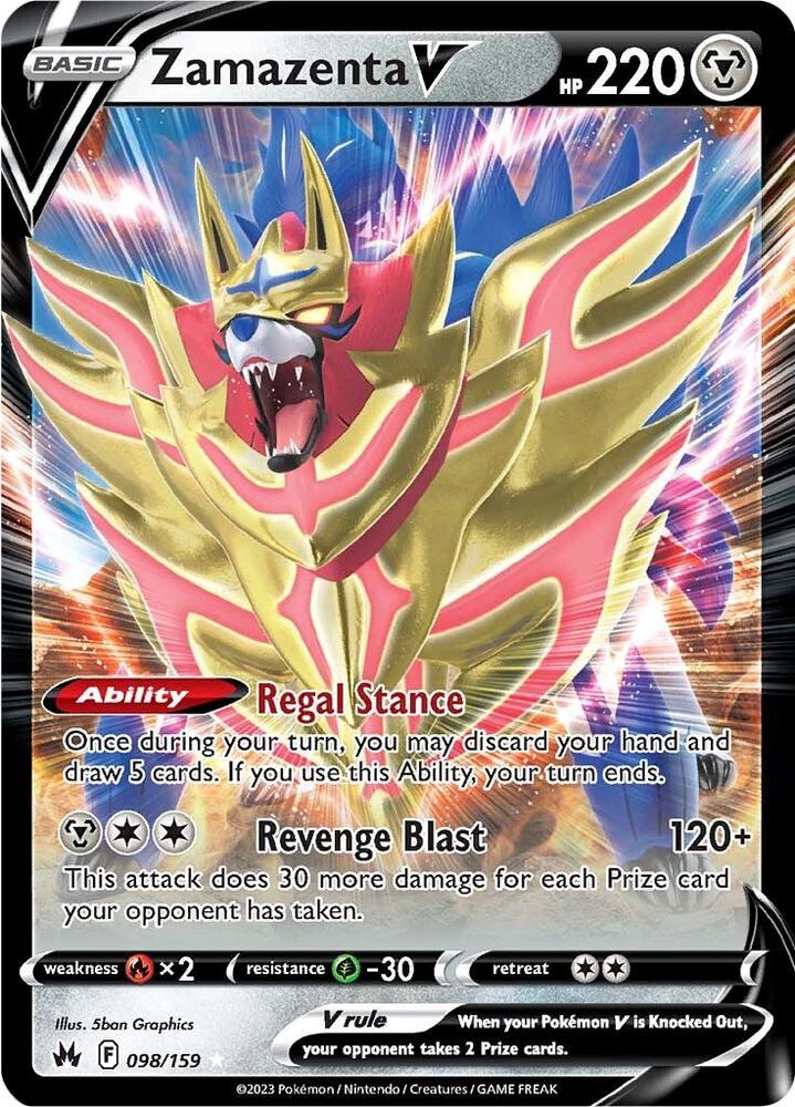 Zamazenta V Pokémon card from SWSH: Crown Zenith, card number 098/159