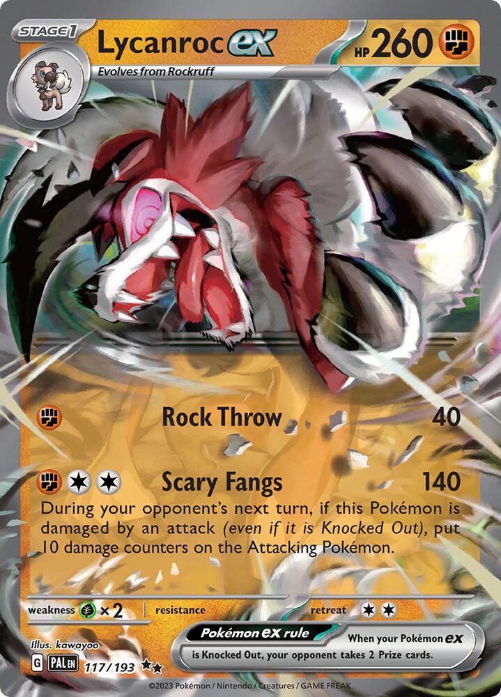 Lycanroc ex Pokémon card from SV02: Paldea Evolved, card number 117/193