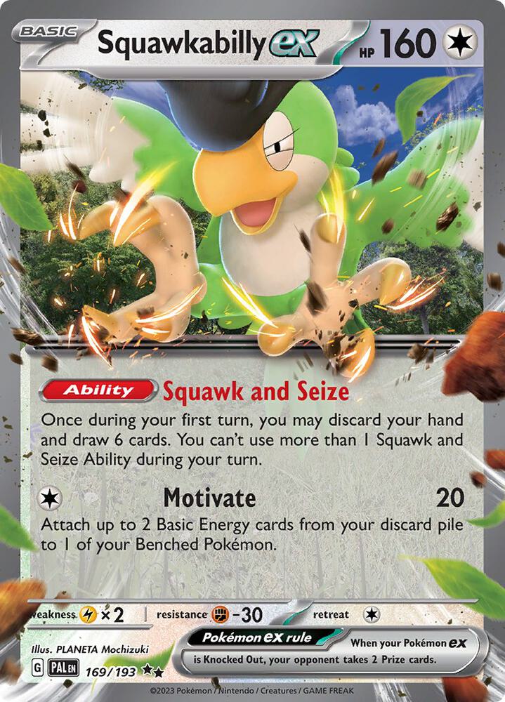 Squawkabilly ex Pokémon card from SV02: Paldea Evolved, card number 169/193