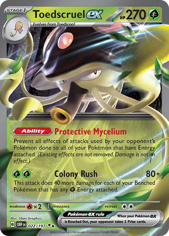Toedscruel ex Pokémon card from SV03: Obsidian Flames, card number 022/197