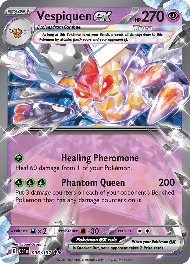 Vespiquen ex Pokémon card from SV03: Obsidian Flames, card number 096/197