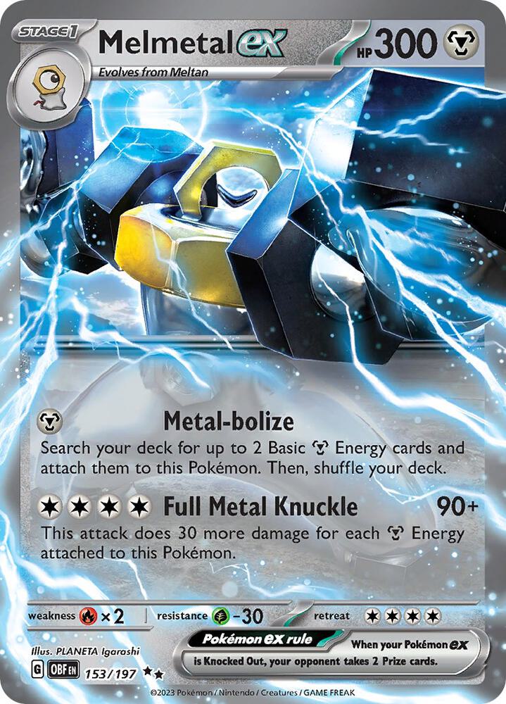 Melmetal ex Pokémon card from SV03: Obsidian Flames, card number 153/197