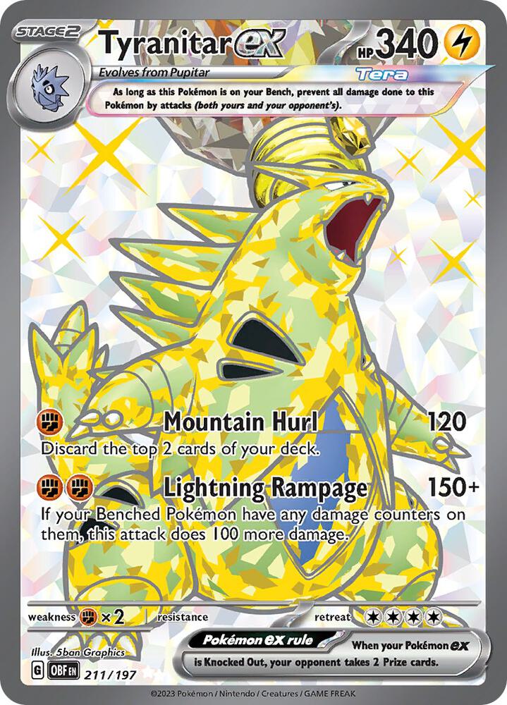 Tyranitar ex - 211/197 Pokémon card from SV03: Obsidian Flames, card number 211/197