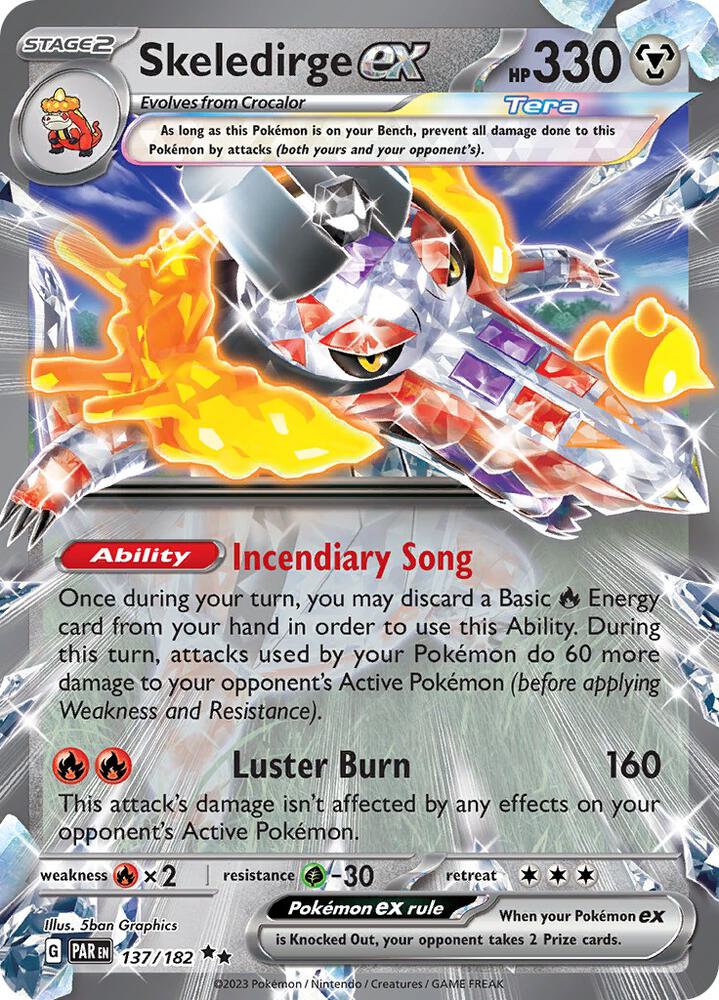 Skeledirge ex Pokémon card from SV04: Paradox Rift, card number 137/182