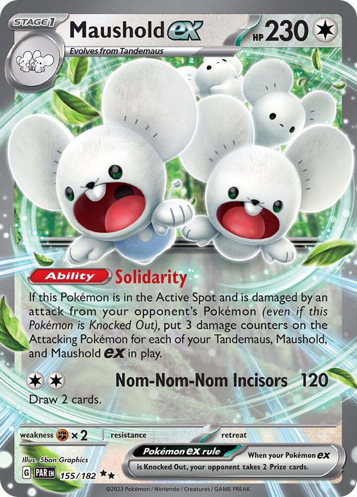 Maushold ex Pokémon card from SV04: Paradox Rift, card number 155/182