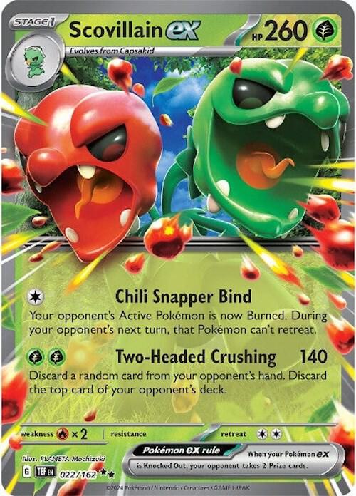 Scovillain ex Pokémon card from SV05: Temporal Forces, card number 022/162